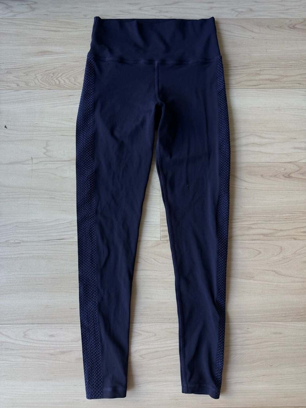 9.5 Fit Dark Navy Blue High Waisted Textured Mesh Side Panel Leggings Size Small